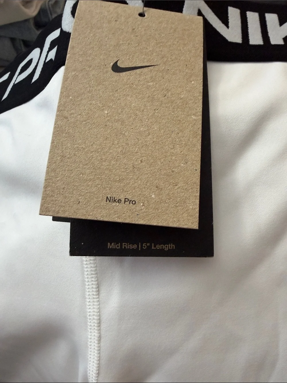 Nike White Pro High-Waist  Shorts with Black Branded Waistband